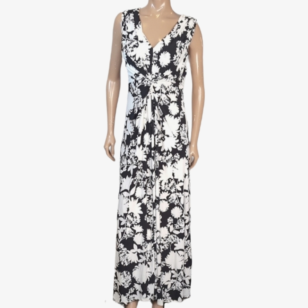Colebrooke By Windsmoor Floral Maxi Dress Sleeveless Twist Front Vneck Size 10